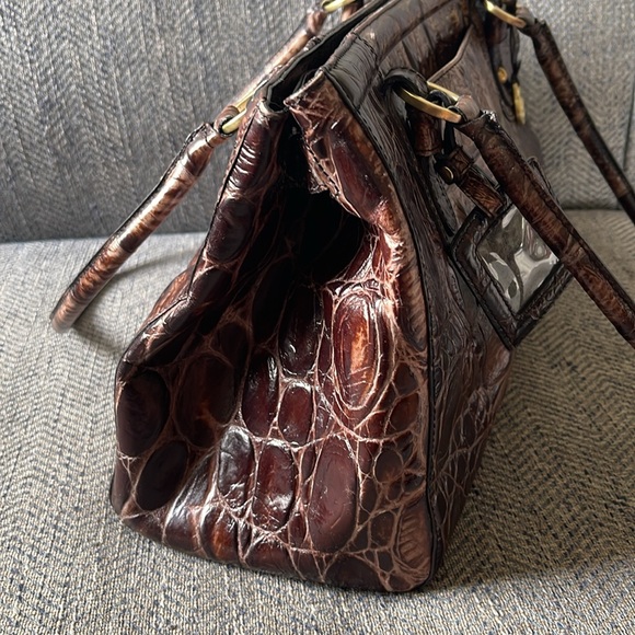 BRAHMIN Brown Croc Embossed Leather Satchel Bag - Picture 6 of 12